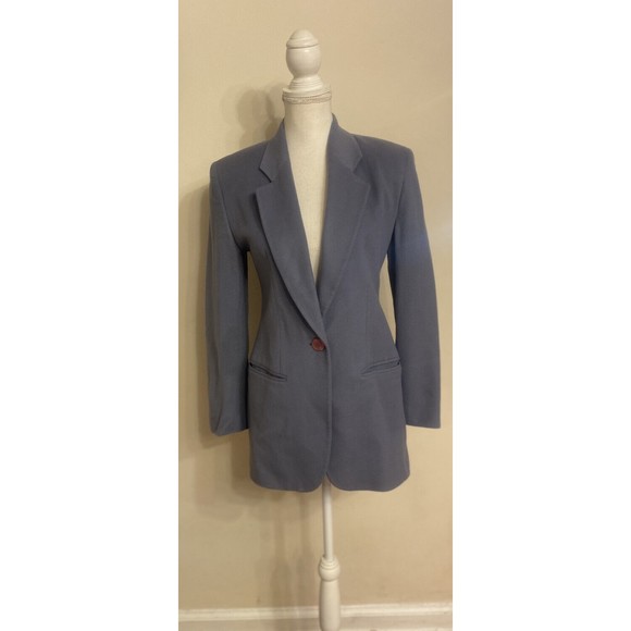 HENRI BENDEL NY Long Blazer Jacket Coat Cashmere Wool Italy Blue/Grey Sz 2 Small - Picture 1 of 6